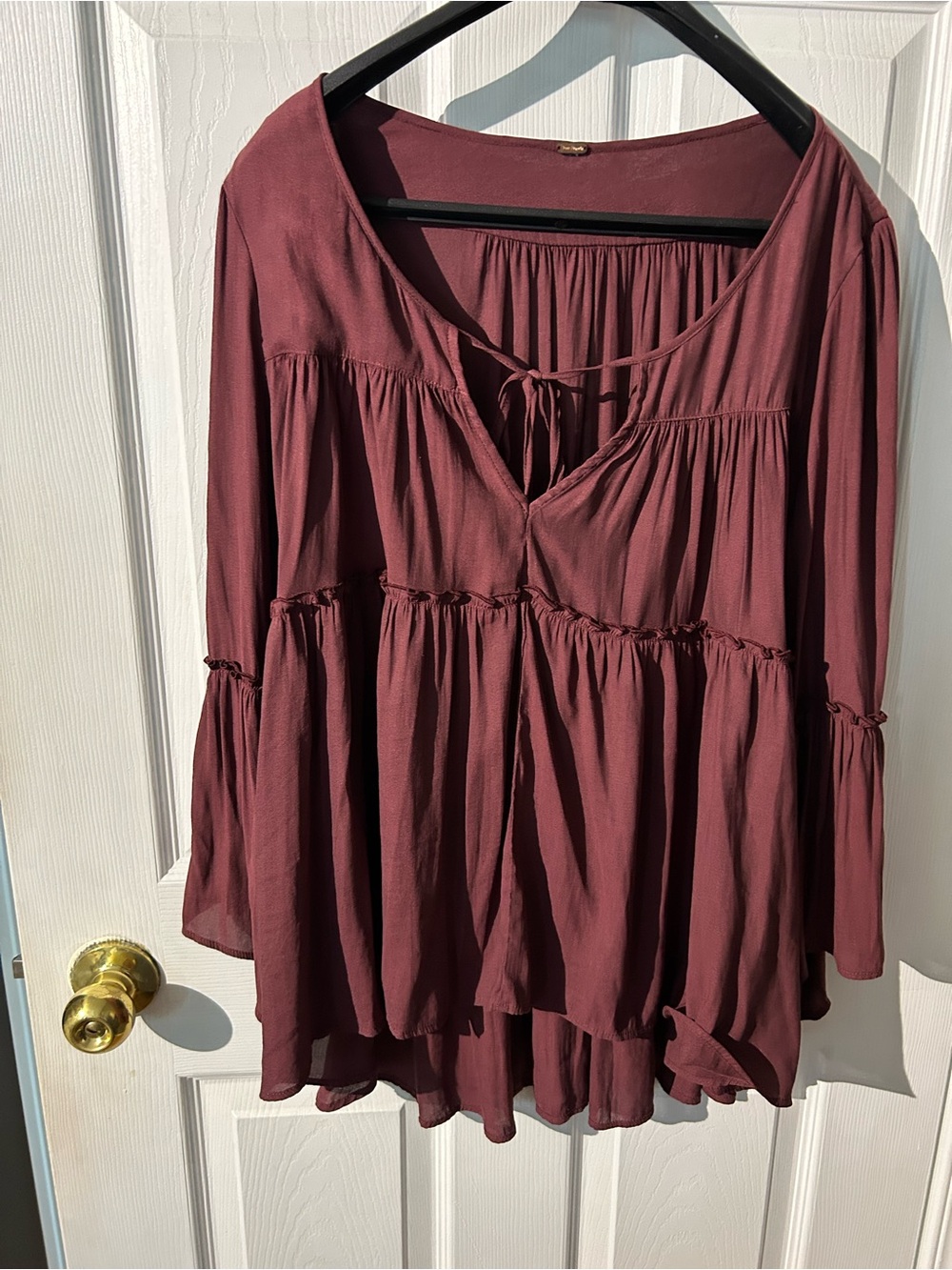 Free People Flowing Tie-Front Peasant Tunic - Burgundy